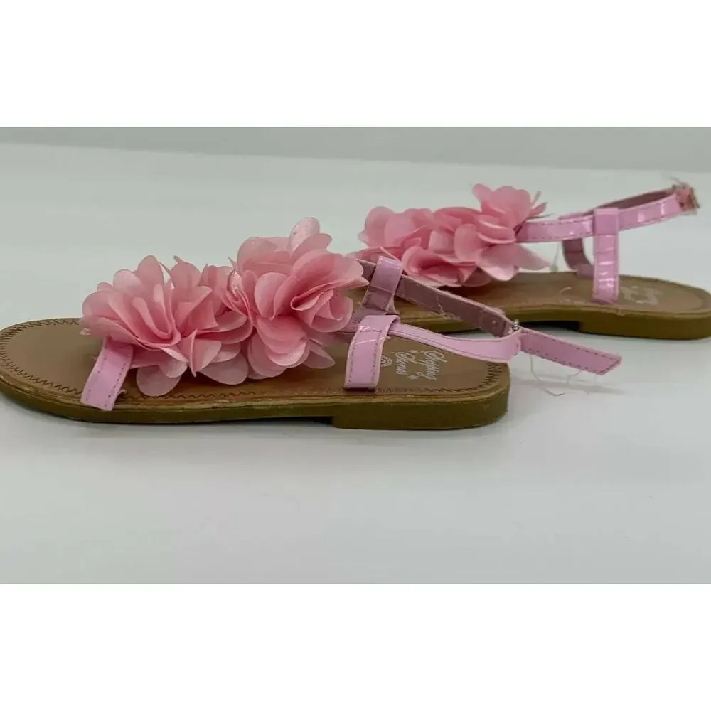 Stepping Stones Girls Sandals Floral Appliqués Ankle Strap Pink Youth Size 9